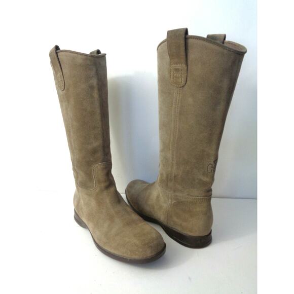 HOGAN WMNs EUR 36.5 US 6.5M 7M Taupe suede leather Pull on Riding Boots ITALY - Picture 1 of 9